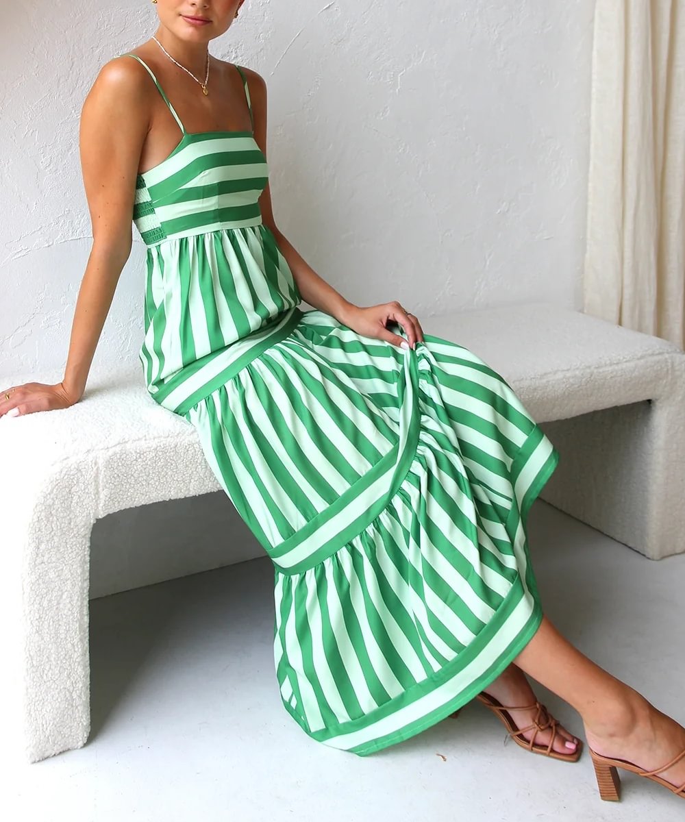 Orla – Elegant Striped Tiered Midi Dress