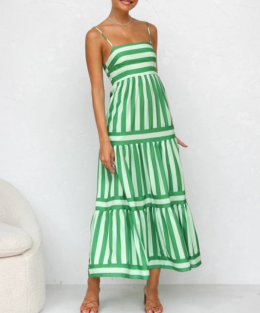 Orla – Elegant Striped Tiered Midi Dress