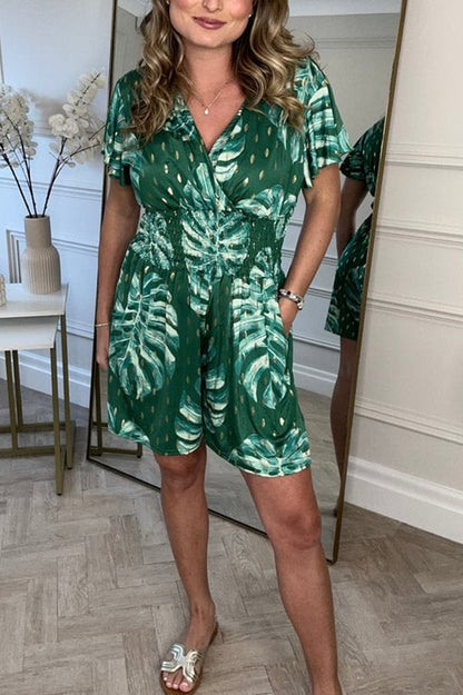 Norah – Elegant Leafy Print Romper
