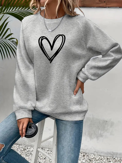 Maria – Elegant Heart Print Sweatshirt