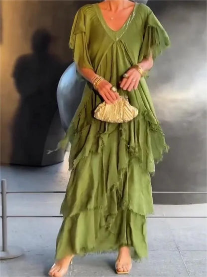 Astrid – V-Neck and Ruffled Maxi Dress