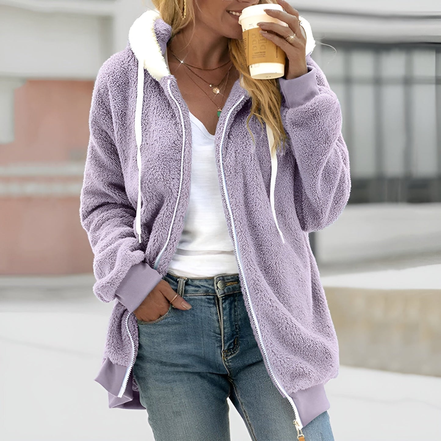 Kelly - Women Oversized Sherpa Zip-Up Hoodie