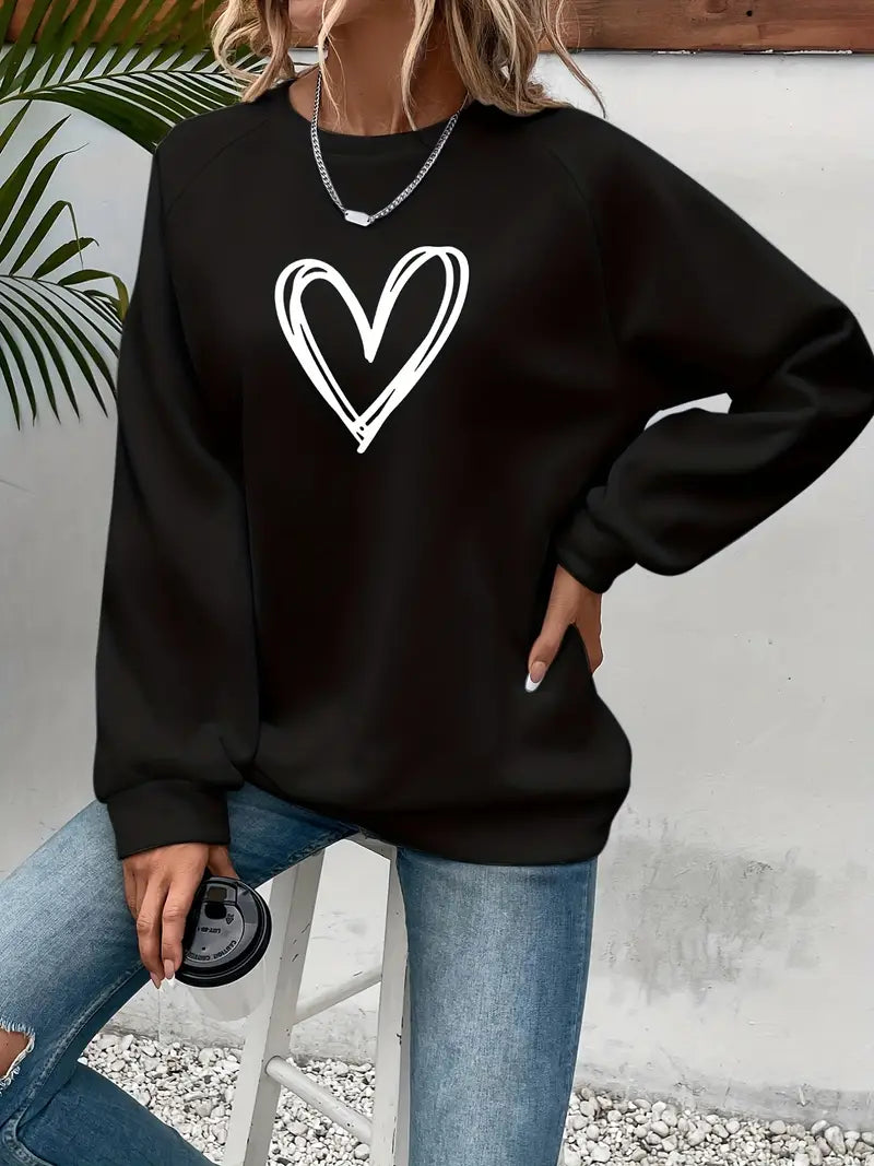 Maria – Elegant Heart Print Sweatshirt