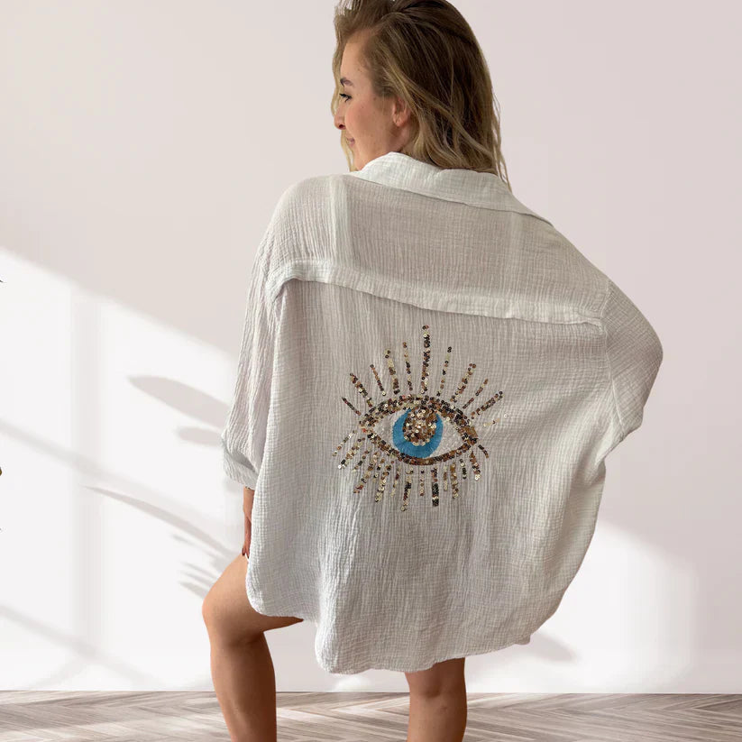 Amira – Oversized Embroidered Eye Shirt