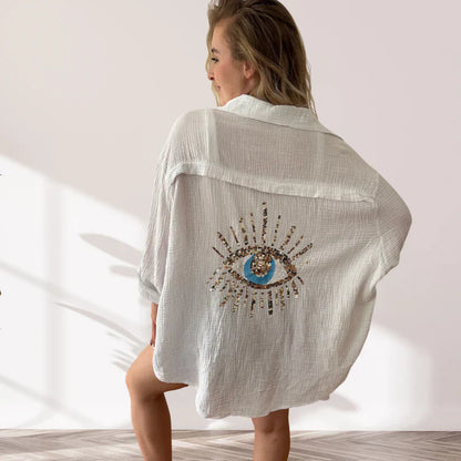 Amira – Oversized Embroidered Eye Shirt