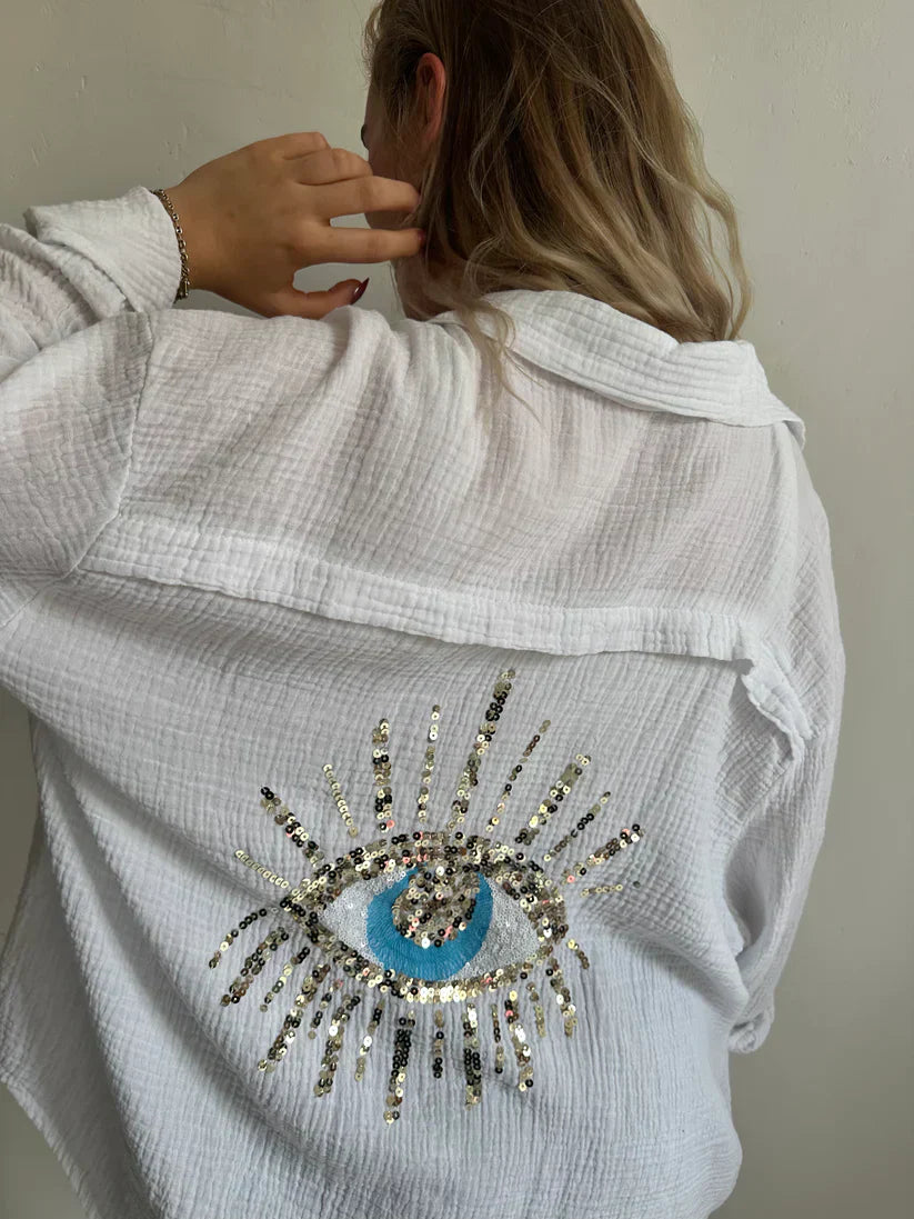 Amira – Oversized Embroidered Eye Shirt