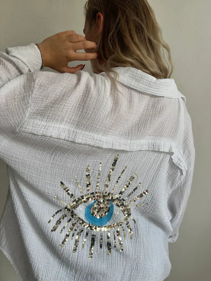 Amira – Oversized Embroidered Eye Shirt