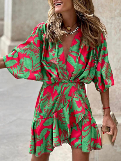 Maya – Tropical V-Neck Mini Dress