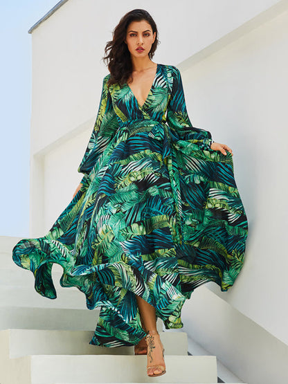 Rosa – Leaf Print Maxi Dress