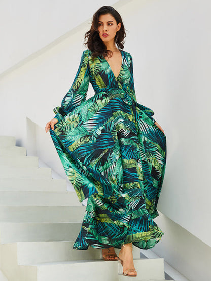 Rosa – Leaf Print Maxi Dress