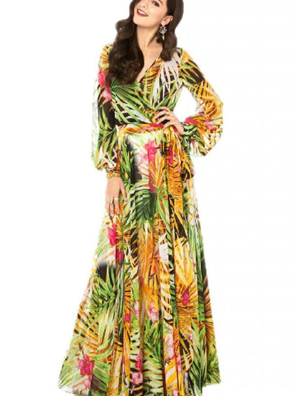 Rosa – Leaf Print Maxi Dress