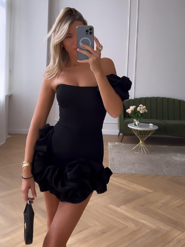 Carina – Asymmetrical Ruffled Hem Mini Dress