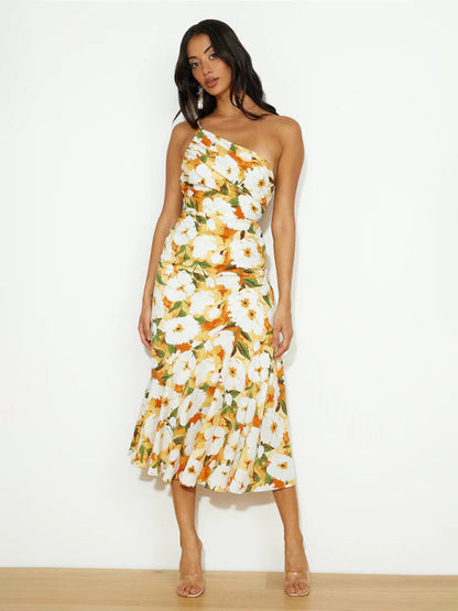 Nala – Asymmetrical Floral  Midi Dress