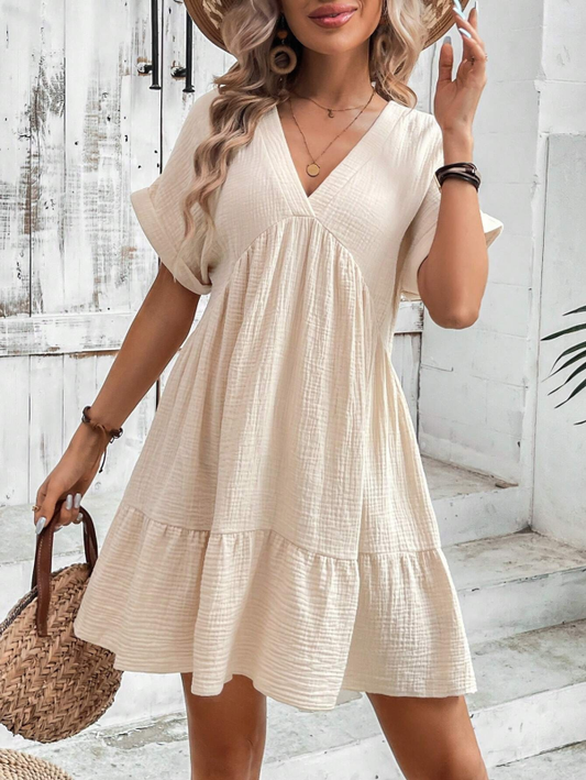 Melanie – Pleated V-neck Mini Dress