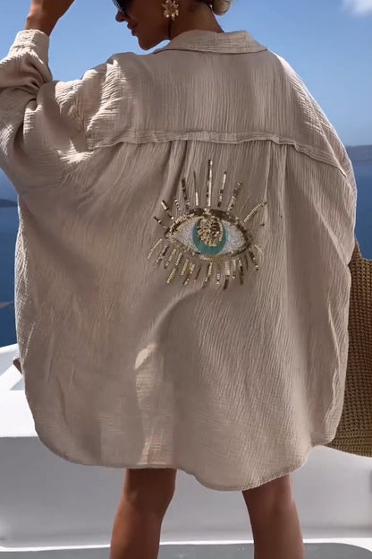 Amira – Oversized Embroidered Eye Shirt
