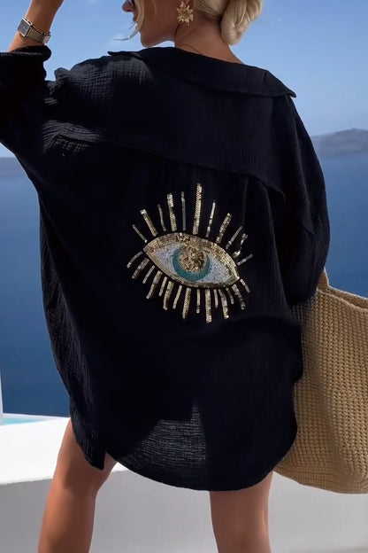 Amira – Oversized Embroidered Eye Shirt