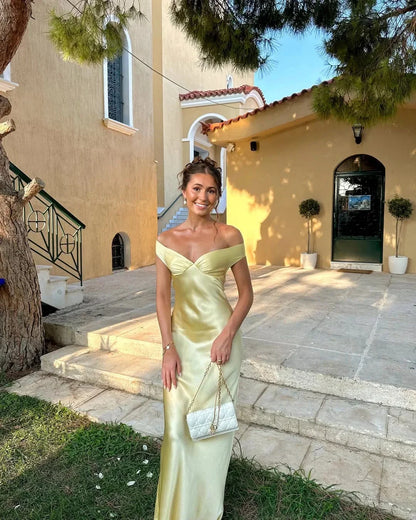 Scarlett – Off Shoulder Yellow Maxi Dress