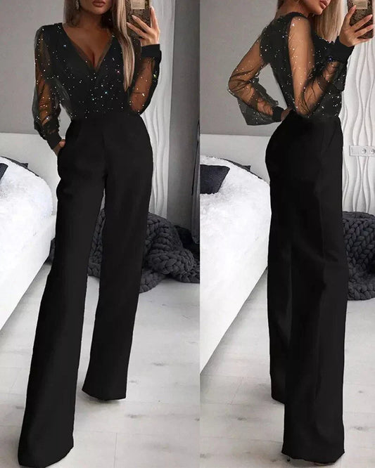 Annalise – Elegant Glitter V-Neck Jumpsuit